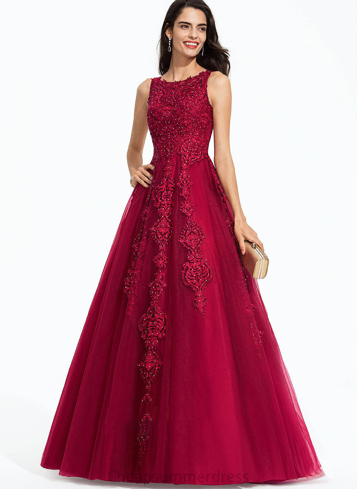 Neck Prom Dresses Scoop Sweep Annalise Tulle Ball-Gown/Princess Train With Beading