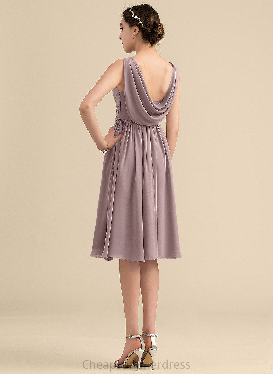 Neckline Fabric V-neck Embellishment Silhouette Length Knee-Length CascadingRuffles Empire Yareli A-Line/Princess Natural Waist