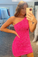 Glitter One-Shoulder Pink Tiara Homecoming Dresses Hot With Sequins