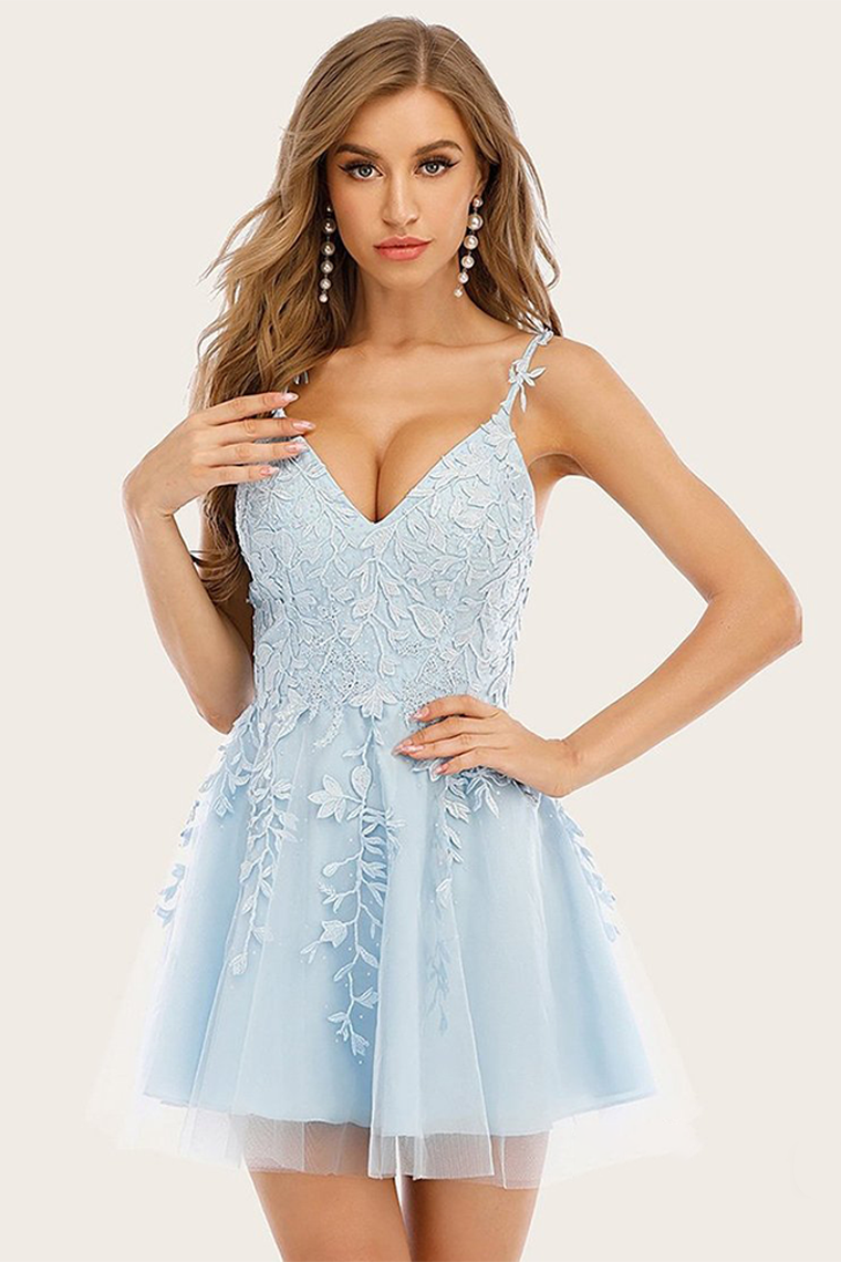 Blue With Homecoming Dresses Liz Appliques