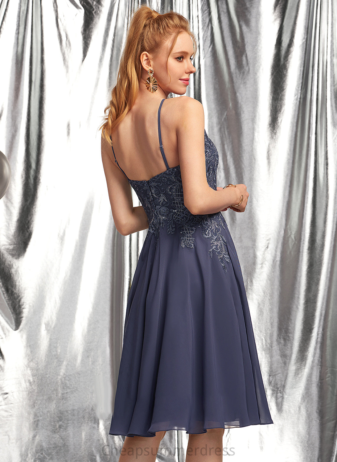 Prom Dresses Knee-Length Lace With London Appliques A-Line Scoop Chiffon Neck