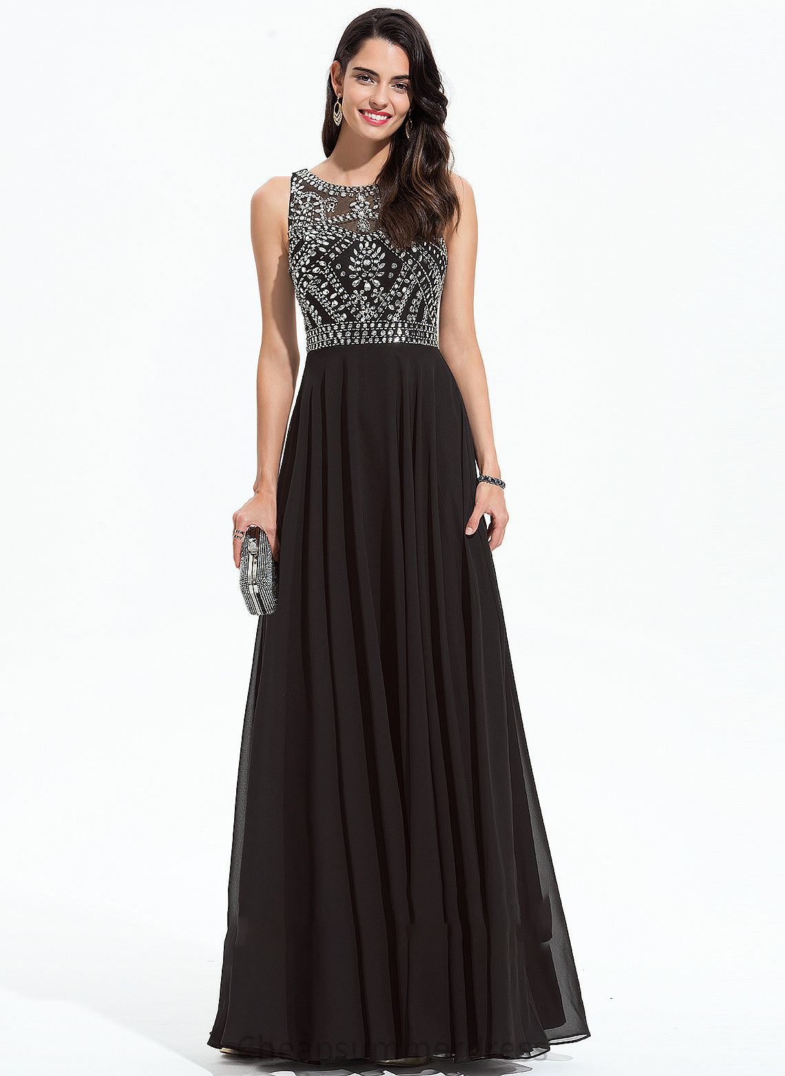 Beading Sequins Neck With Kenley Prom Dresses A-Line Floor-Length Scoop Chiffon