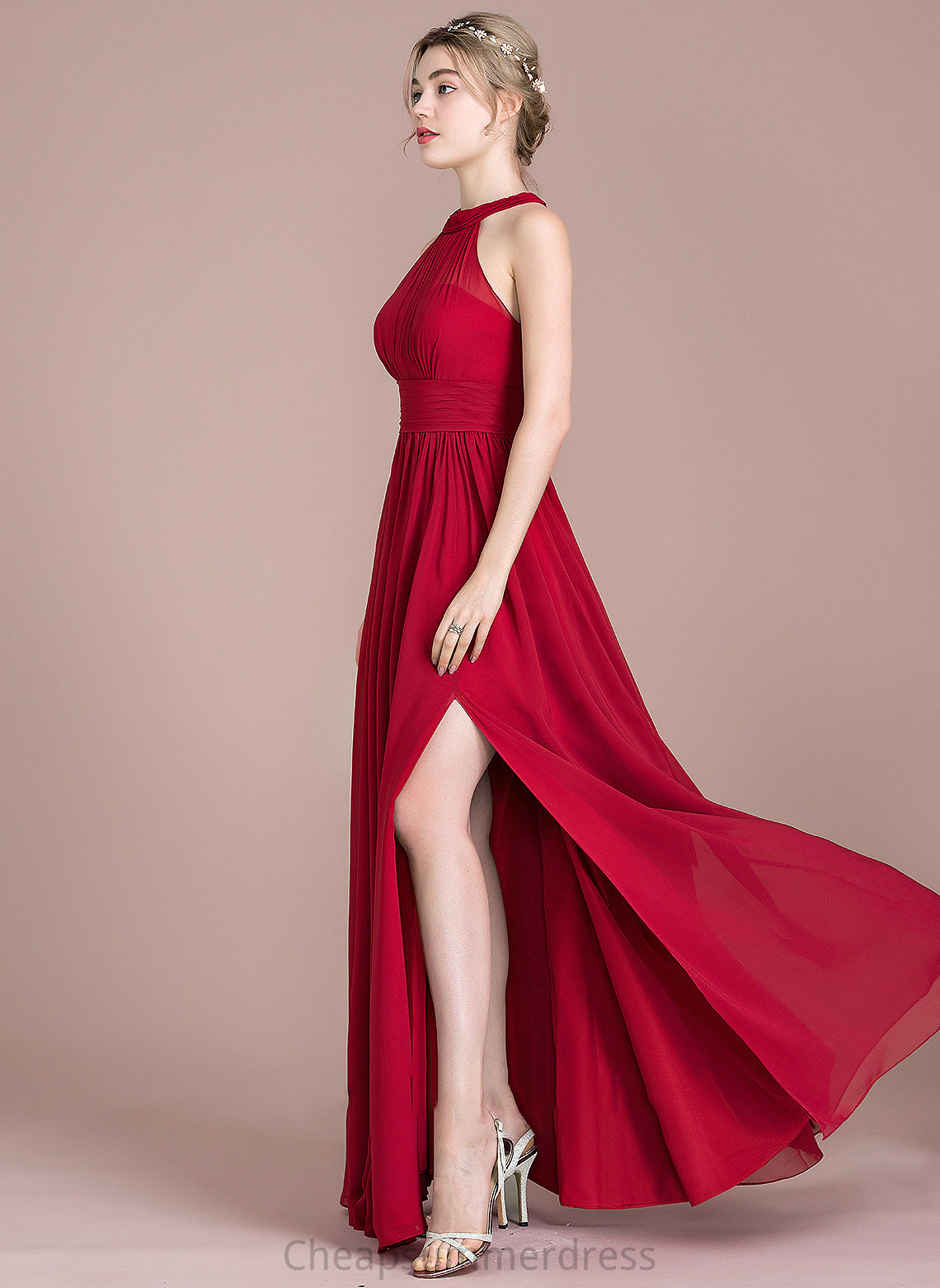 Fabric ScoopNeck A-Line Ruffle SplitFront Silhouette Embellishment Bow(s) Length Neckline Floor-Length Elsa