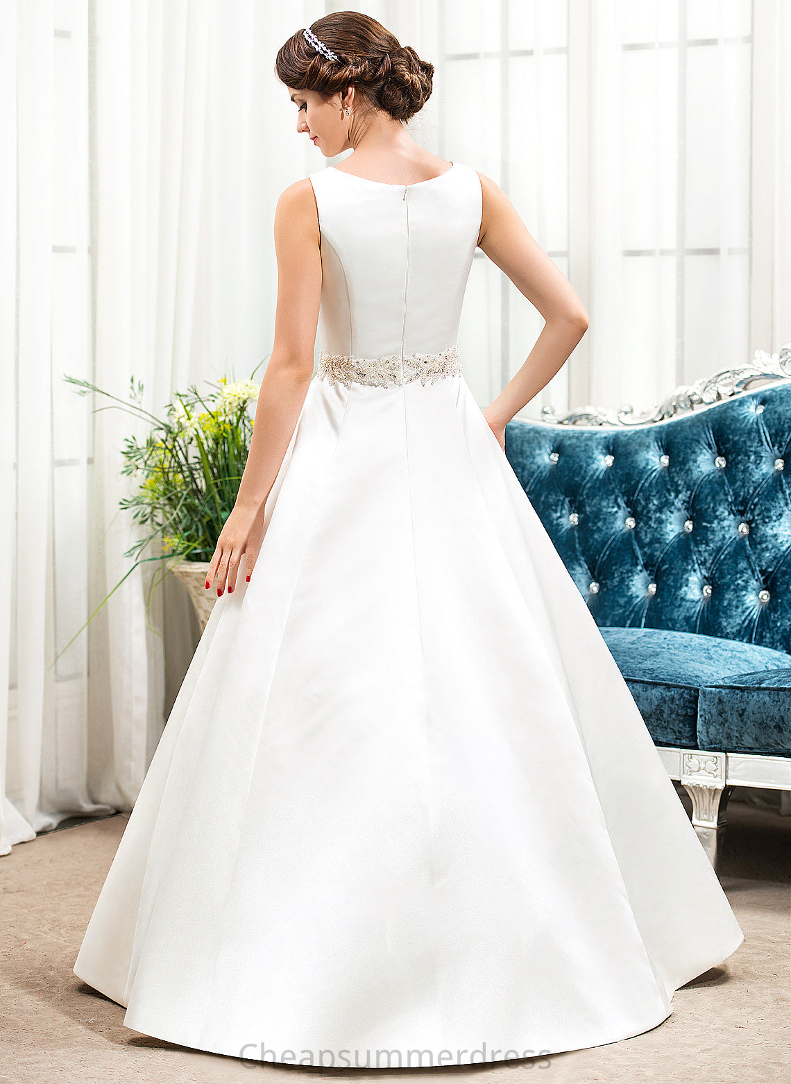 Wedding Dress Scoop Sequins Kamora Wedding Dresses Satin Ball-Gown/Princess Floor-Length Neck With Beading