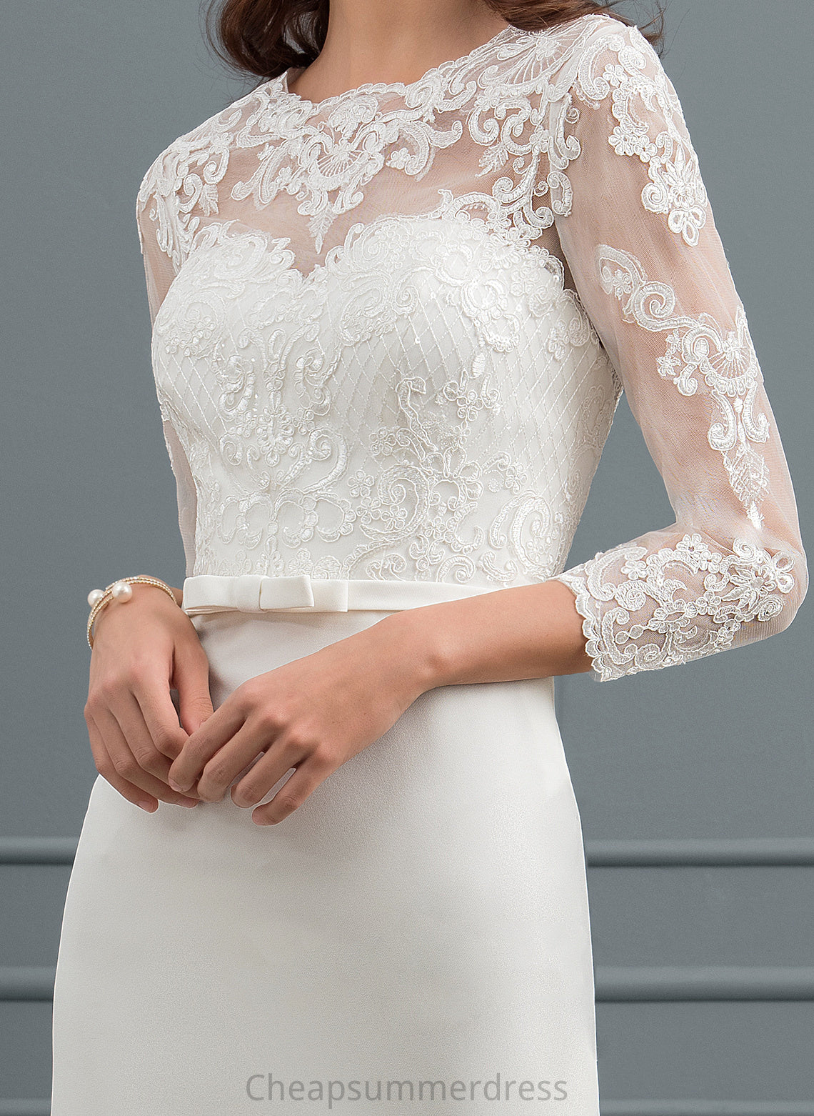Wedding Dresses Sheath/Column With Knee-Length Wedding Illusion Dress Lindsay Sequins Bow(s) Lace