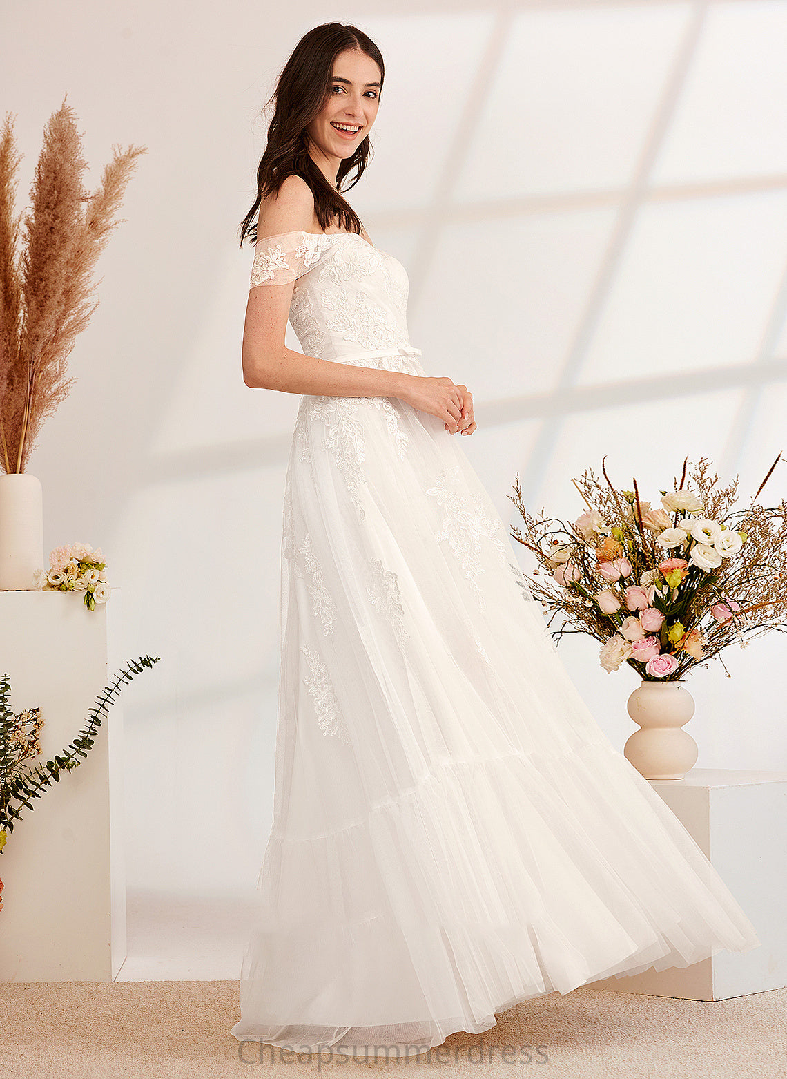 Off-the-Shoulder A-Line With Wedding Dresses Floor-Length Dress Wedding Beading Sequins Charity