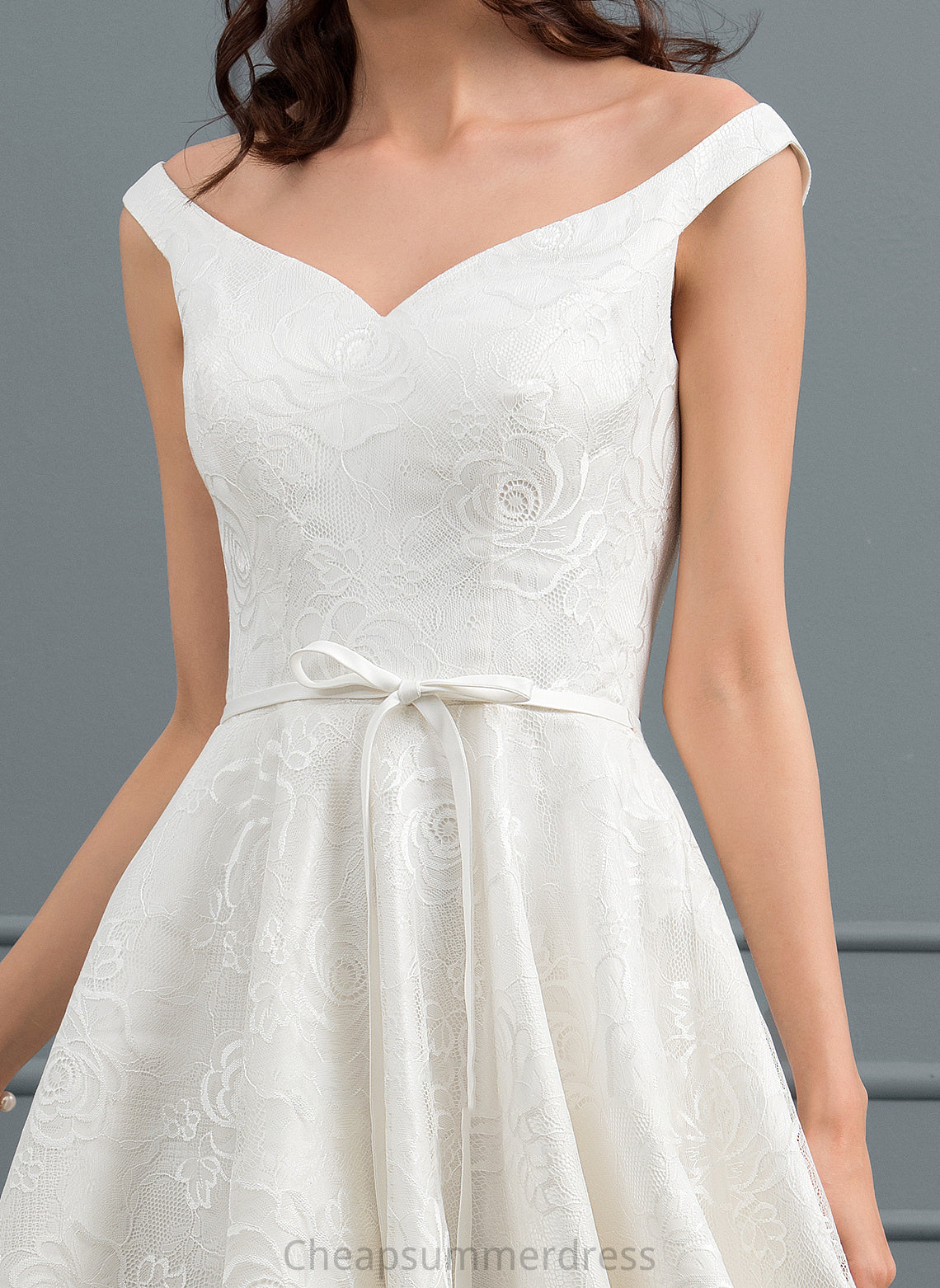 A-Line Wedding Dresses Lace Shaniya Bow(s) Asymmetrical Wedding With Dress