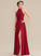 Lace Monique With Floor-Length Chiffon Ruffle Front High Split A-Line Prom Dresses Neck