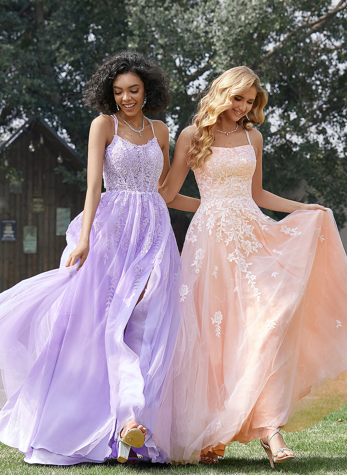 Floor-Length Lucia Lace Tulle Sequins Ball-Gown/Princess Neckline Square Prom Dresses With