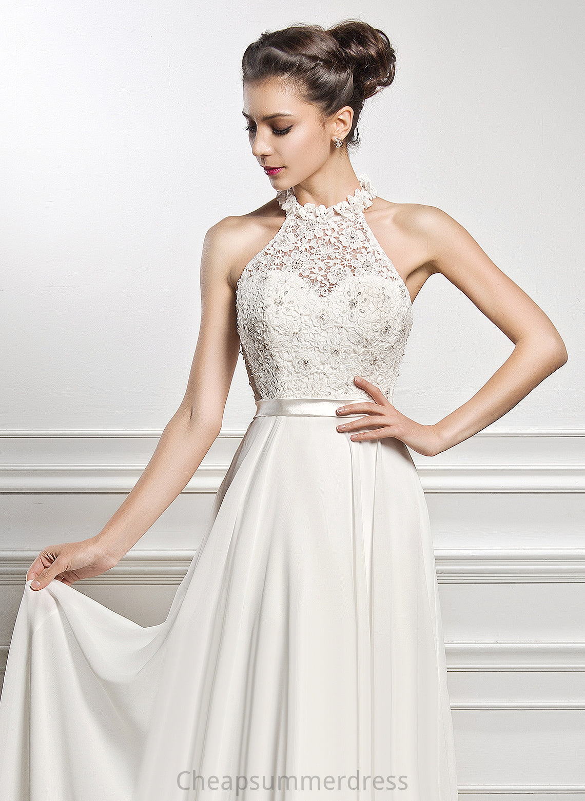 Sequins Wedding Sal Chiffon Dress Lace Beading With Floor-Length A-Line Wedding Dresses