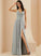 Floor-Length Split Front With Prom Dresses Lace V-neck Leah Sequins Chiffon A-Line