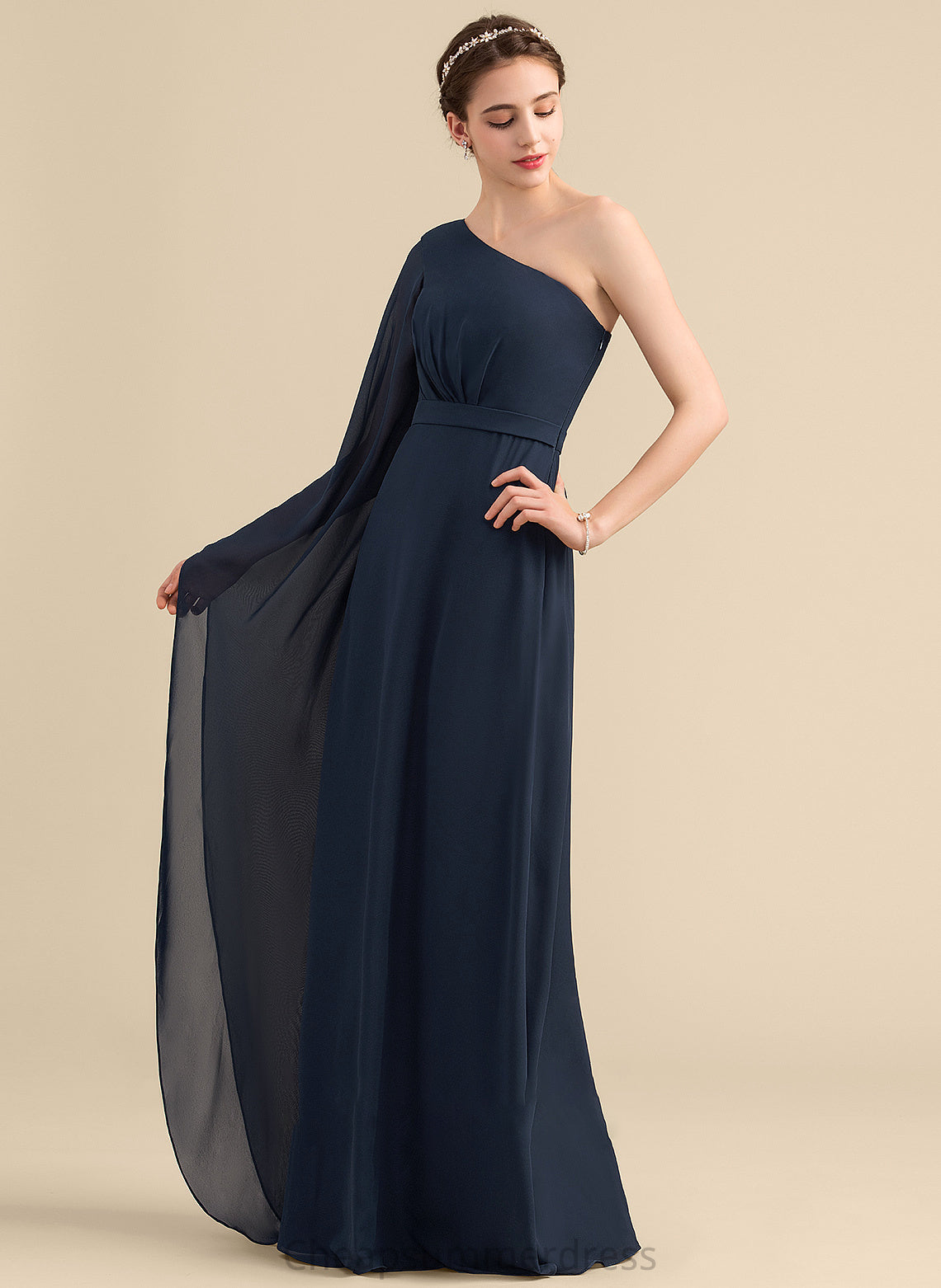 Embellishment Neckline Length Ruffle One-Shoulder Silhouette Floor-Length Fabric A-Line Arely Natural Waist A-Line/Princess