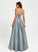 Madisyn Satin Prom Dresses A-Line Neck Floor-Length With Scoop Beading