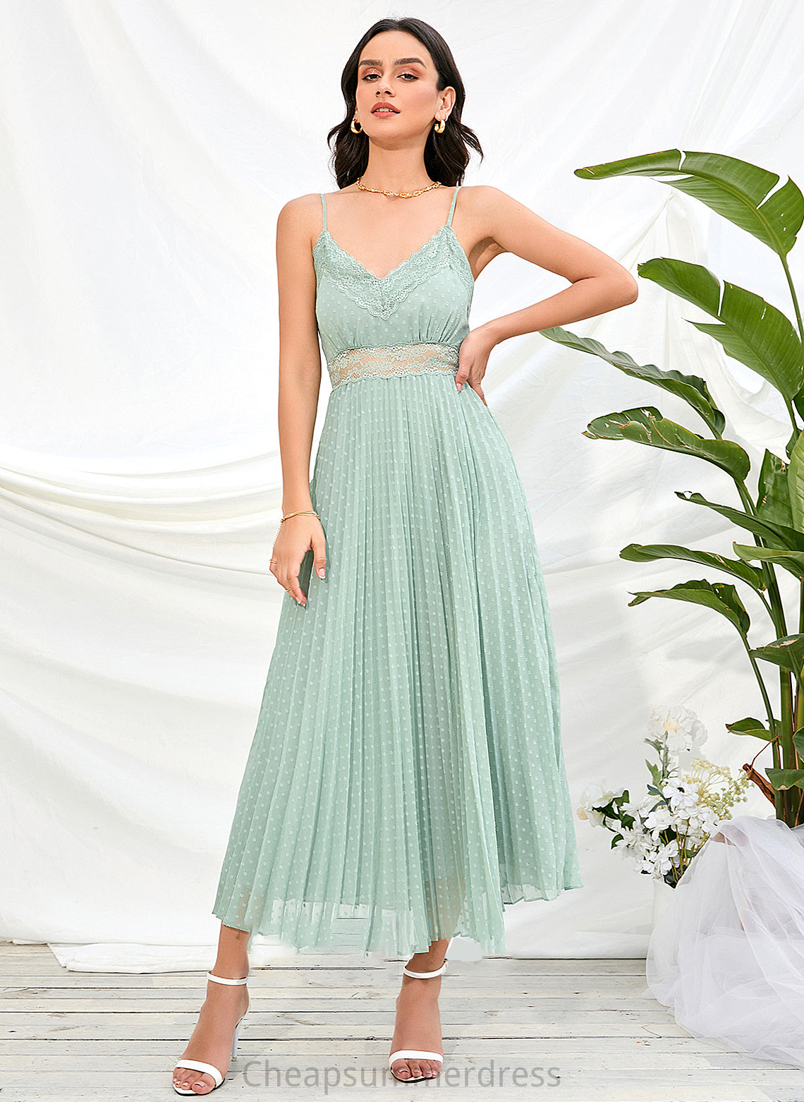 Ankle-Length Fabric Straps A-Line Silhouette V-neck Length Neckline Jaylah A-Line/Princess Floor Length Sleeveless