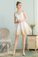 A-Line V-Neck Harmony Satin Homecoming Dresses Appliques Short White