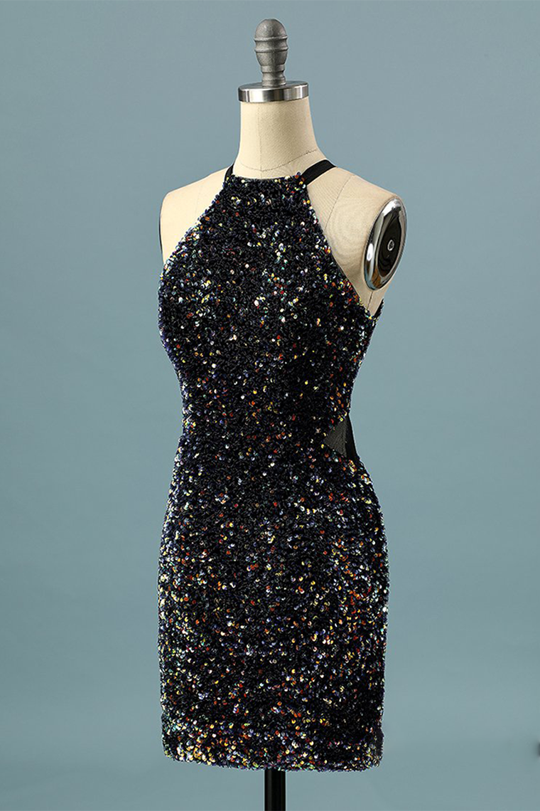 Glitter Tess Homecoming Dresses Sequin Halter