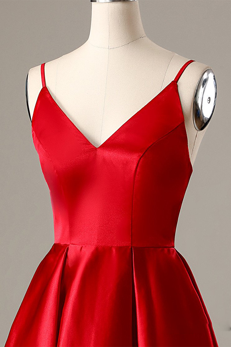 A-Line Spaghetti Straps Short Red With Carolina Homecoming Dresses Pockets