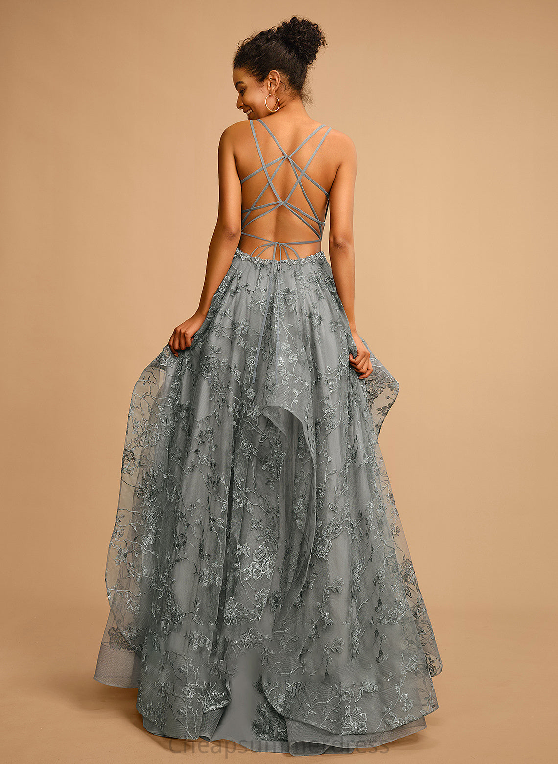 Tulle Prom Dresses Floor-Length Ball-Gown/Princess V-neck Michaelia