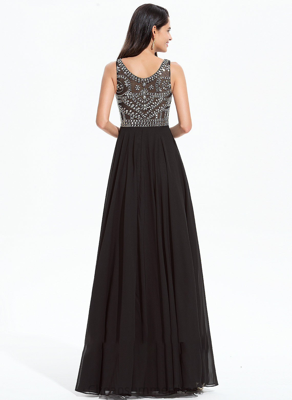 Beading Sequins Neck With Kenley Prom Dresses A-Line Floor-Length Scoop Chiffon