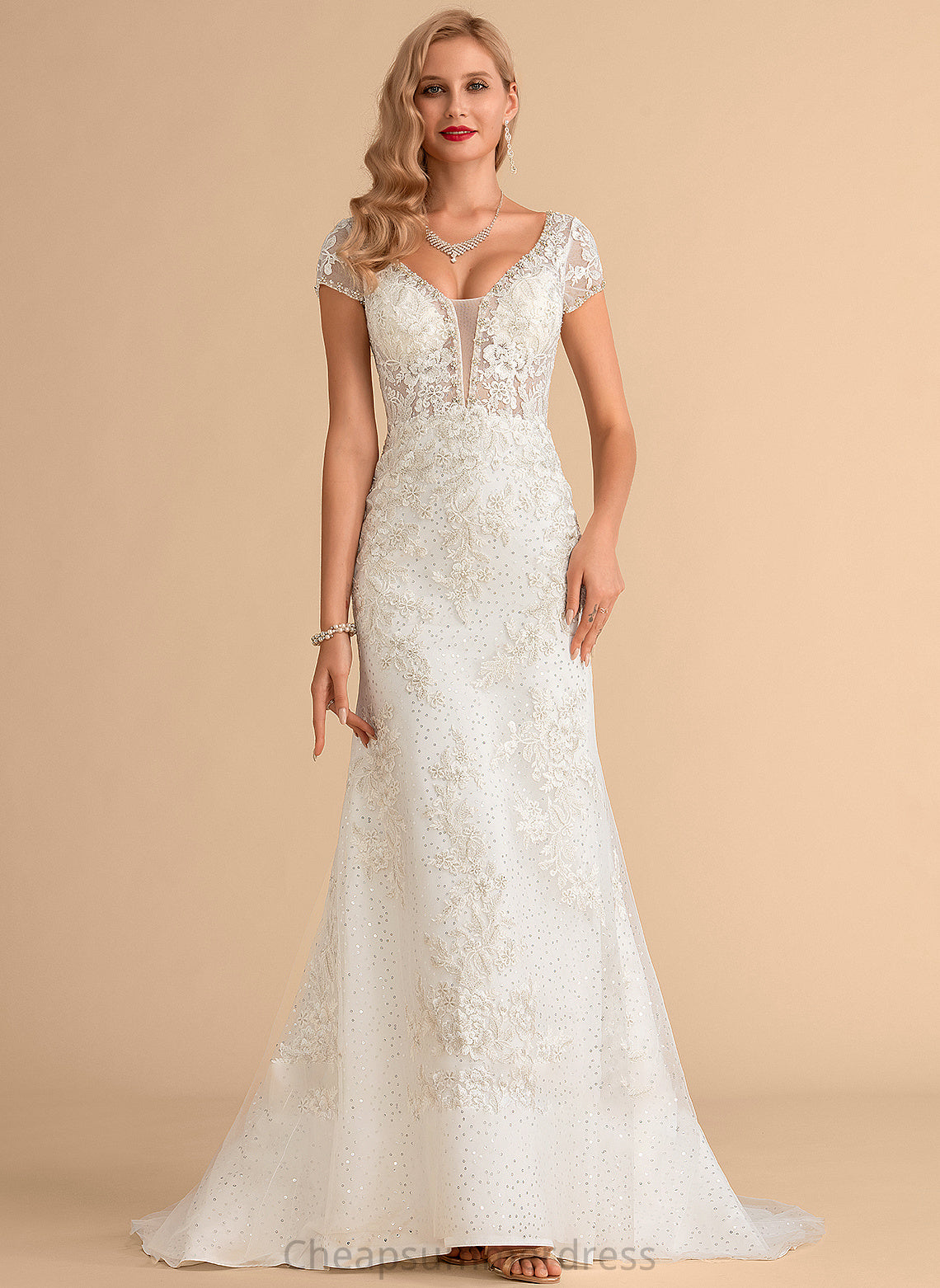 Beading Train Sequins Dress Court Wedding Dresses Lace Patricia V-neck With Wedding Tulle Trumpet/Mermaid