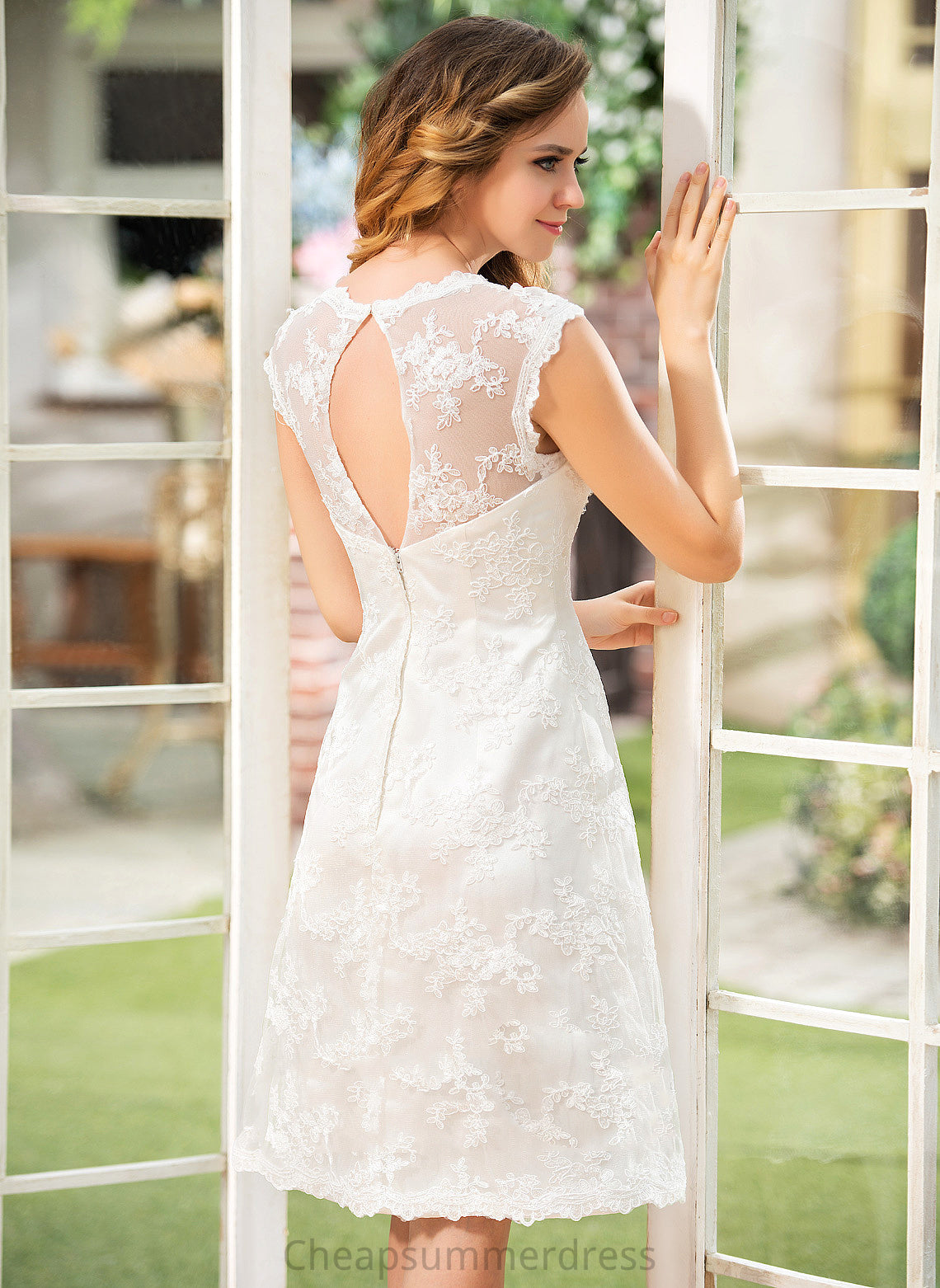Lace Wedding Dresses Wedding Satin A-Line Dress Knee-Length Kenzie