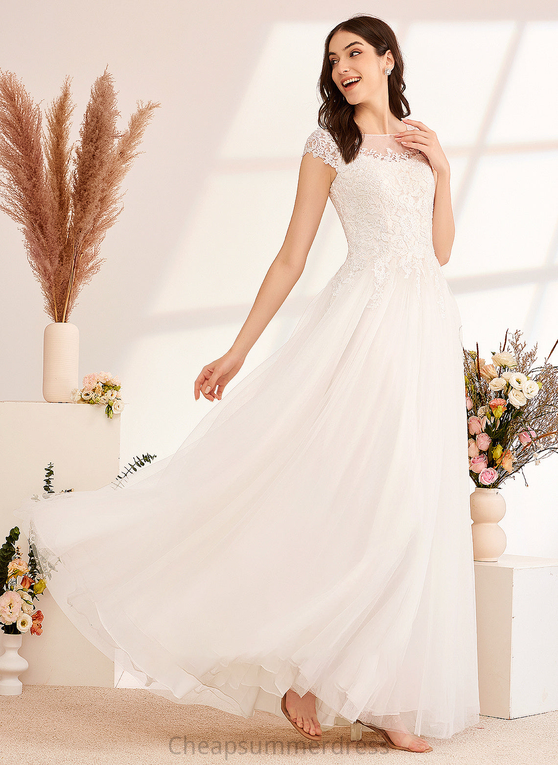 Carley Ball-Gown/Princess Dress Wedding Illusion Lace Wedding Dresses With Floor-Length