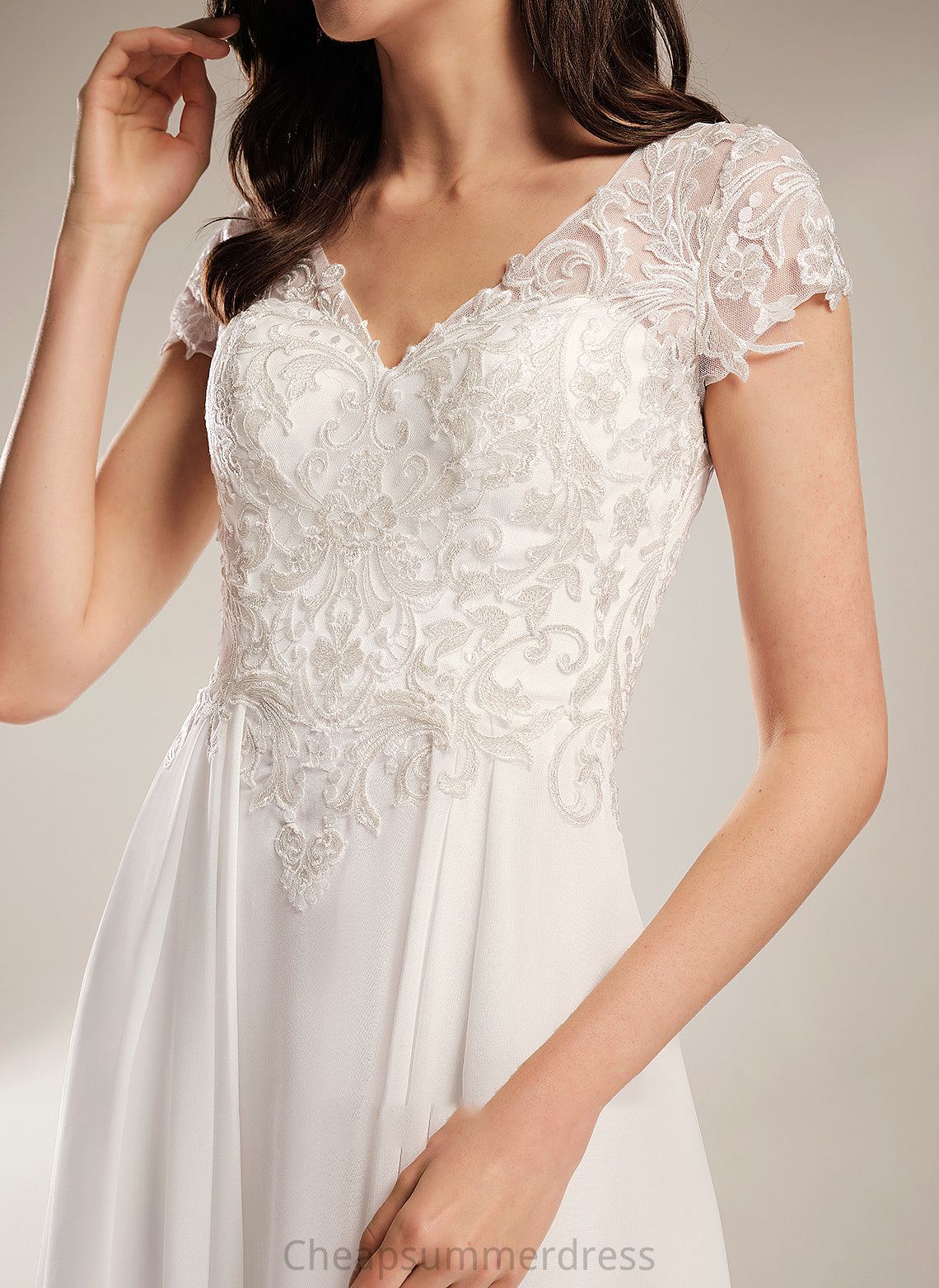 A-Line V-neck Wedding Dresses Asymmetrical With Wedding Dress Karen Lace