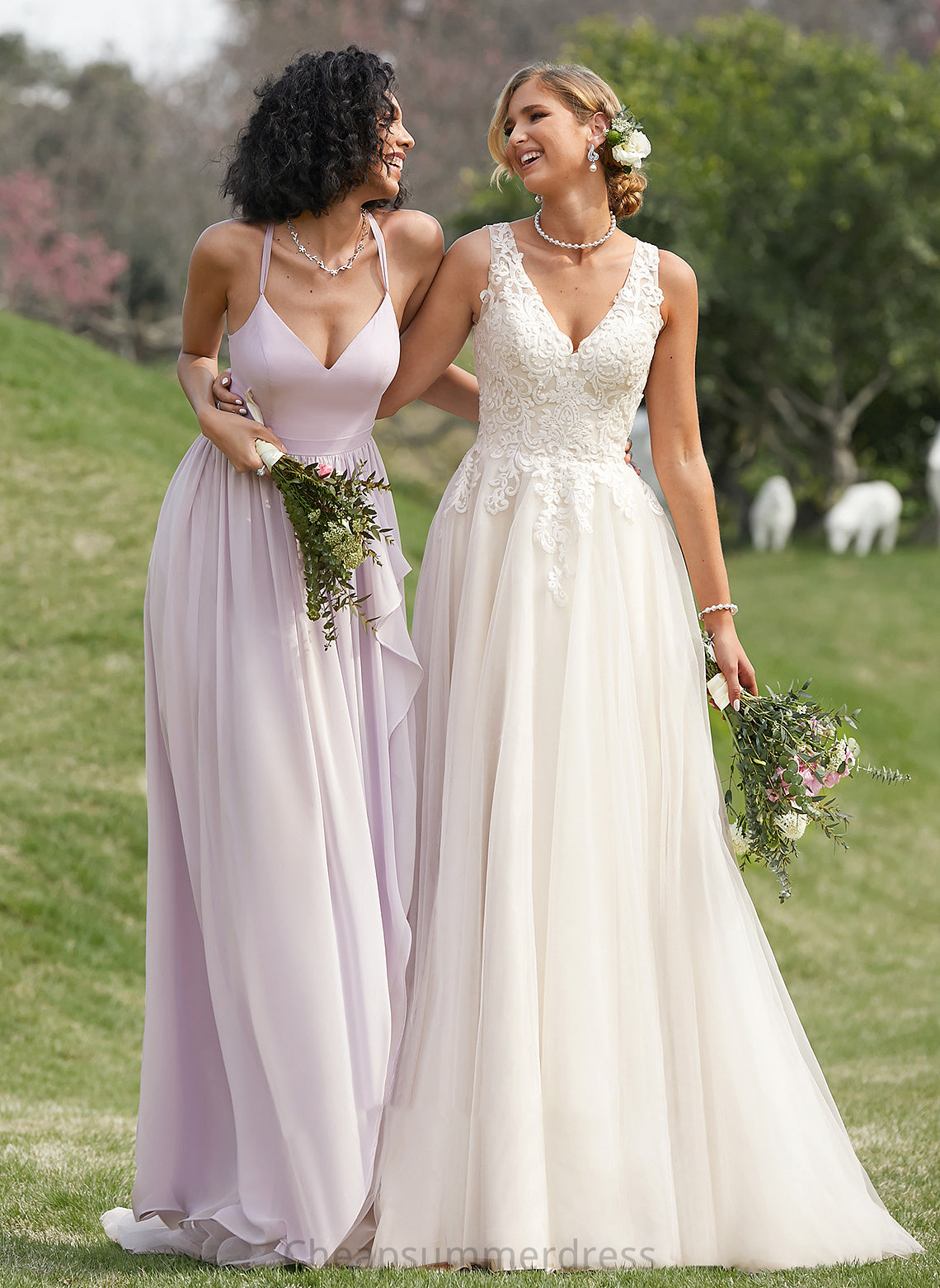 Gillian Ball-Gown/Princess Wedding V-neck Train Court Wedding Dresses Tulle Dress