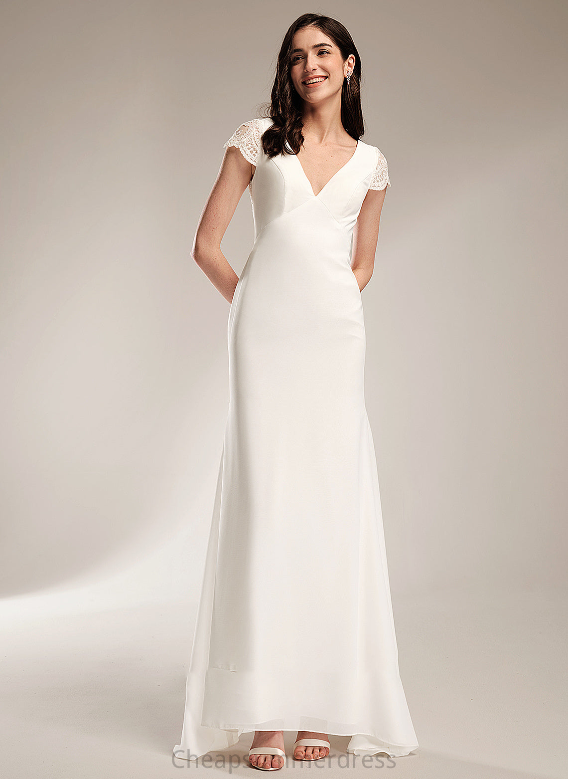 Lace Wedding Dresses Sheath/Column V-neck Wedding Train With Mara Dress Sweep