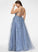 Split Neckline Floor-Length Front Jaslyn With Square Ball-Gown/Princess Prom Dresses Sequins Tulle