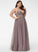 Floor-Length Prom Dresses With Tulle Lace Crystal Sequins Beading Ball-Gown/Princess V-neck Front Split