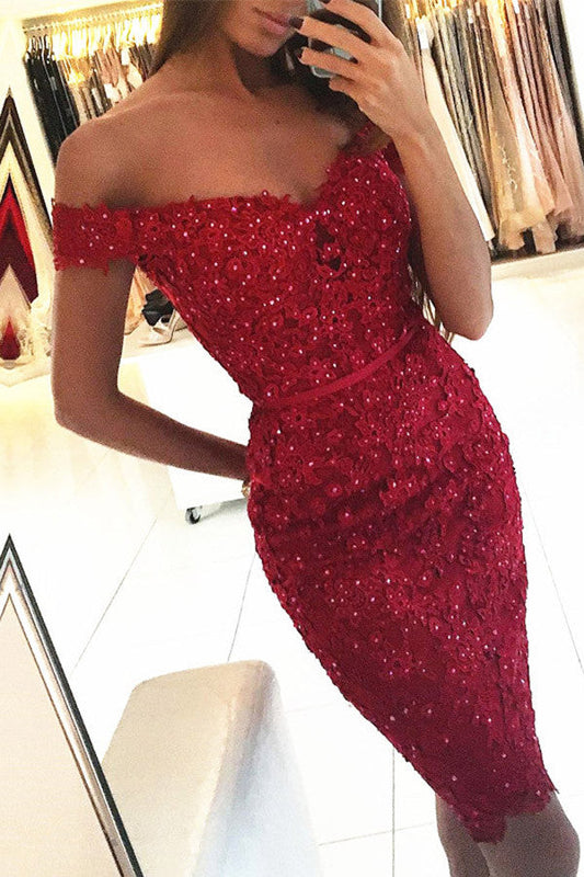 Sexy Beadings Off-the-Shoulder Appliques Irregular Sheath Homecoming Dresses