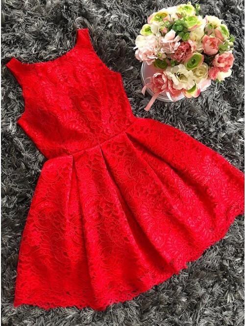 Makenzie Lace Homecoming Dresses A-Line Round Neck Red Short CD10209