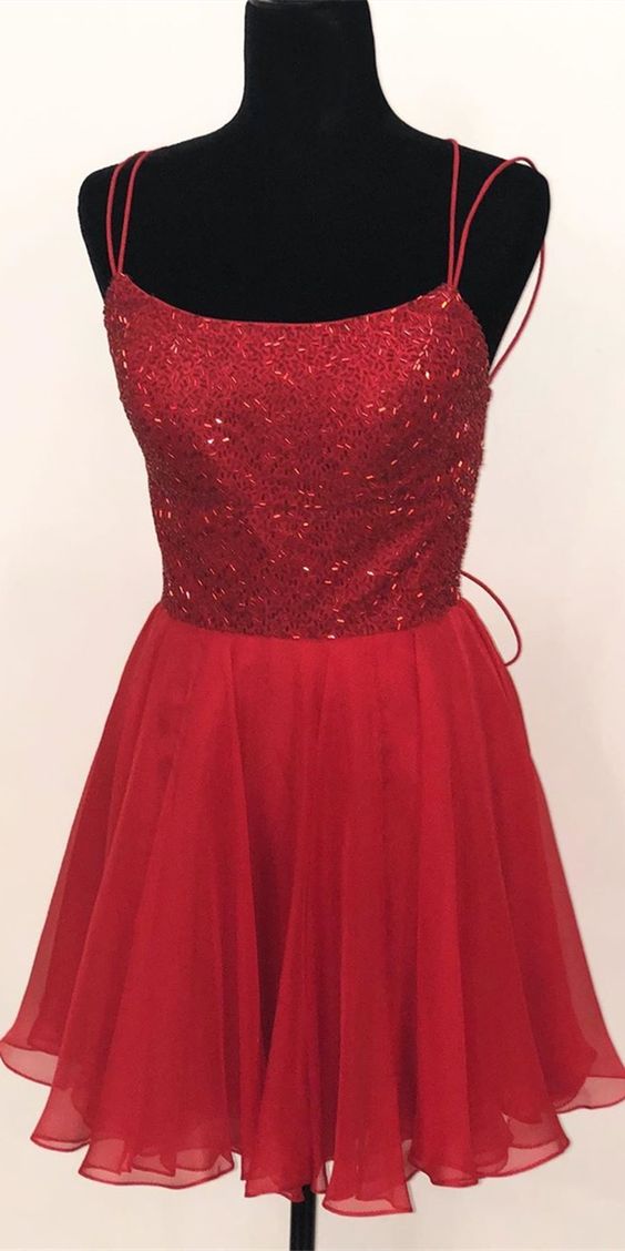 With Sabrina Homecoming Dresses Spaghetti Straps And Beaded Bodice CD10292