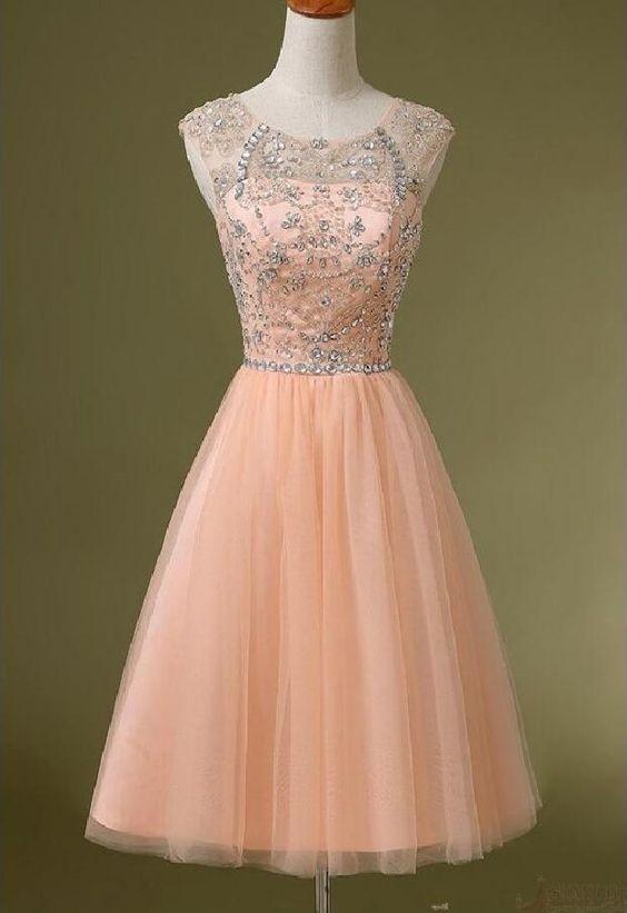 Peach Beaded See Homecoming Dresses Camryn Through CD10355