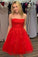 Lace Erika Homecoming Dresses Strapless Red Appliques Short CD10959