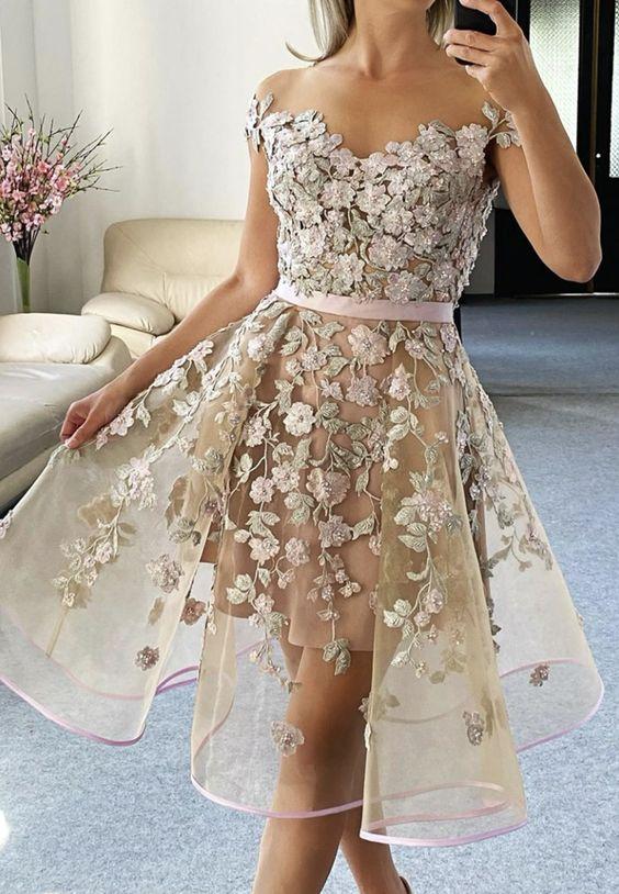 Cute Homecoming Dresses Janet Tulle Appliqué Short Dress CD11097