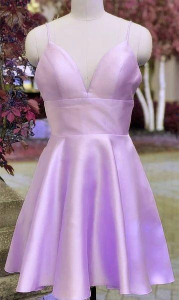 Cute Kim Homecoming Dresses Satin Short Lavender Straps CD11560
