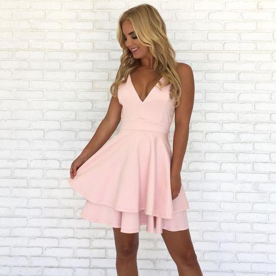 Short Back Brenna Homecoming Dresses Chiffon Pink To School CD117