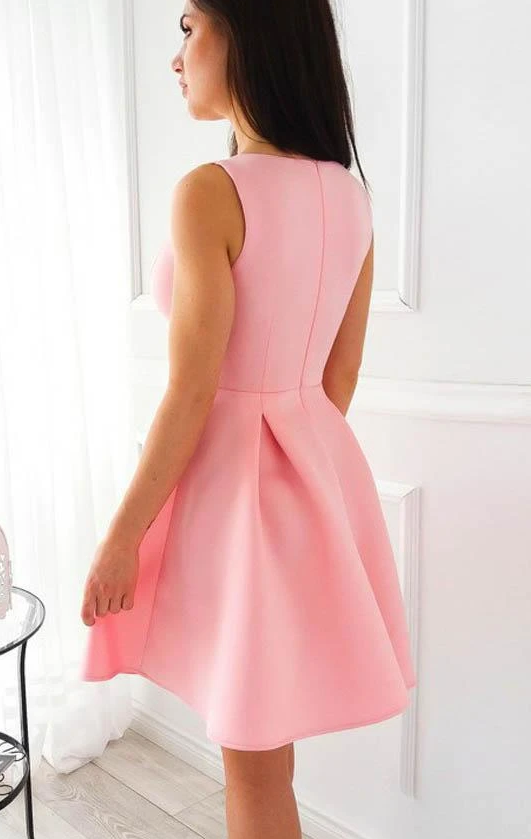 SIMPLE PINK SATIN SHORT DRESS PINK Carissa Homecoming Dresses CD11707