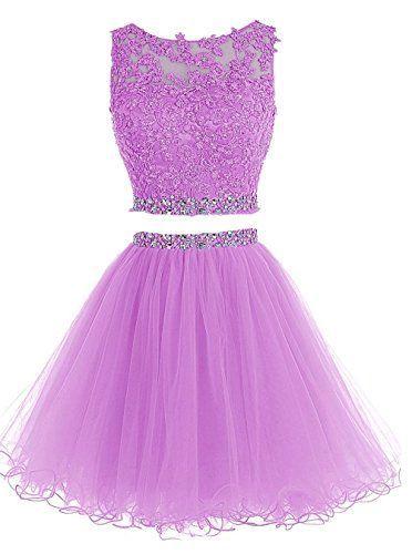 Purple Lace Homecoming Dresses Lucile Two-Piece Featuring Appliqués CD11759