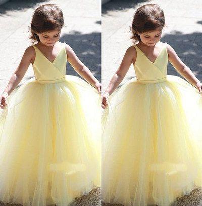 V Neck Yellow Homecoming Dresses Penelope Flower Girl Dresses CD12108