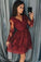 Burgundy Anaya Homecoming Dresses Lace Long Sleeve Dress CD12110