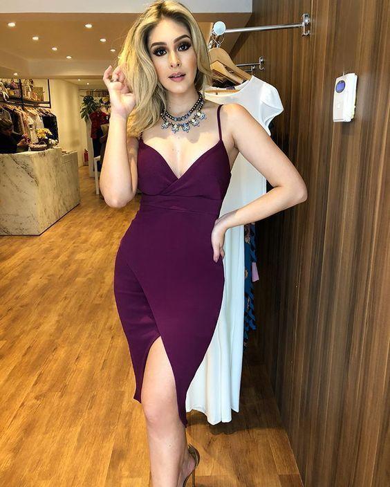 Kirsten Homecoming Dresses Purple Tight V Neck CD1213