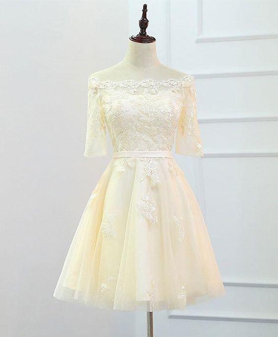 Champagne Short Champagne Homecoming Dresses Lace Jaidyn Evening Dress CD12248