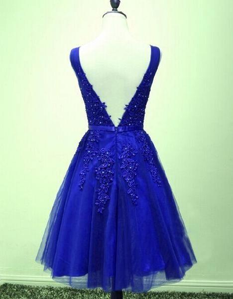 Lovely Blue Lace Rosa Homecoming Dresses V-Neckline Applique CD12263