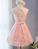 Knee Length Party Dress Pink Vicky Lace Homecoming Dresses CD12689