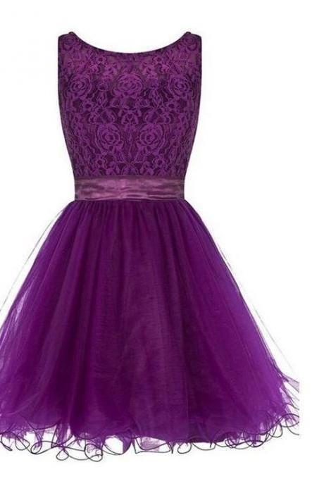 Elegant Purple Short A Line Homecoming Dresses Bailey Lace CD12798