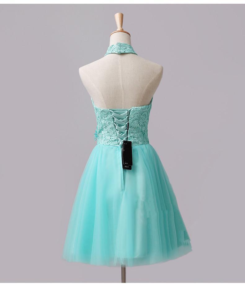 Cute Mint Halter Homecoming Dresses Lace Daphne Flowers CD12833