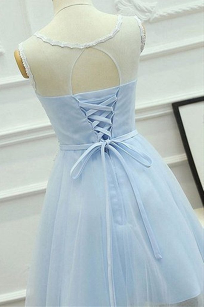 Short Homecoming Dresses Lace Kaylin Blue Formal Graduation CD13185